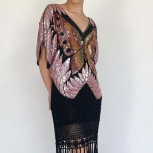 70s 80s Sequin Butterfly Top Size X Excellent Condition